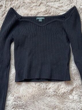 Black Ribbed Off-Shoulder Sweater